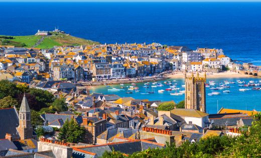 Panoramablick auf St Ives, England