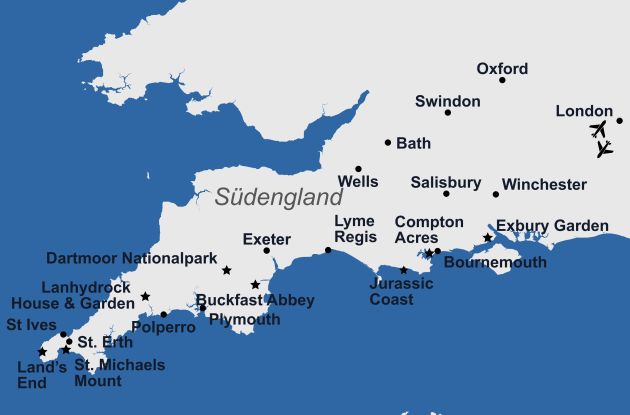 Karte Suedengland Cornwall Wildromantisch 2026